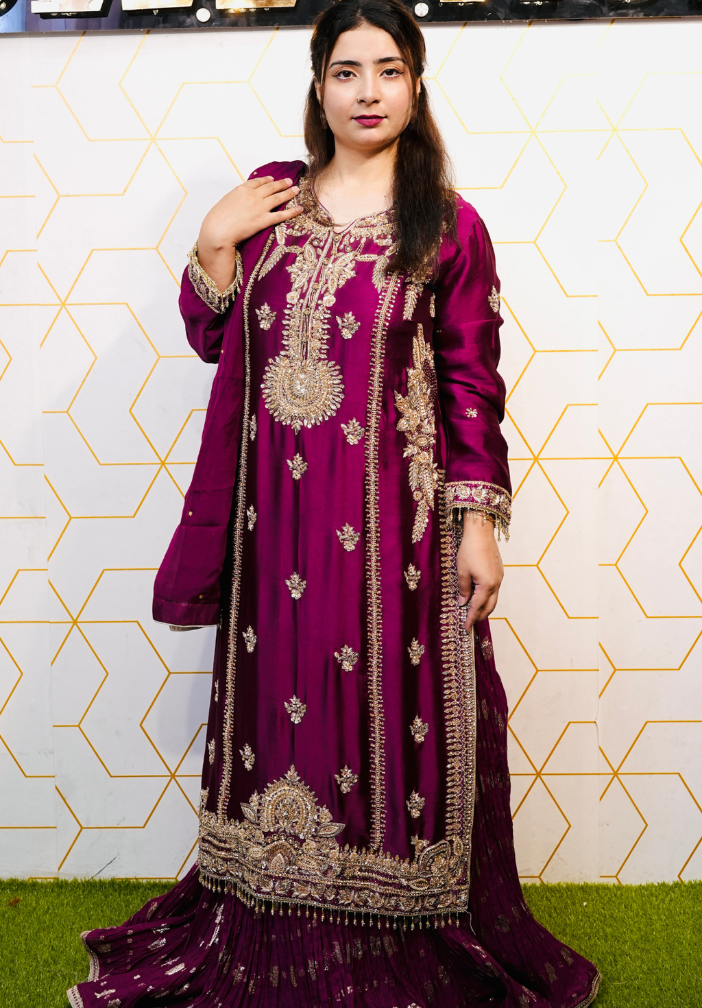 Amna Collection AF008 – Embroidered Bridal Formal with Crystal & Kora Dab Work
