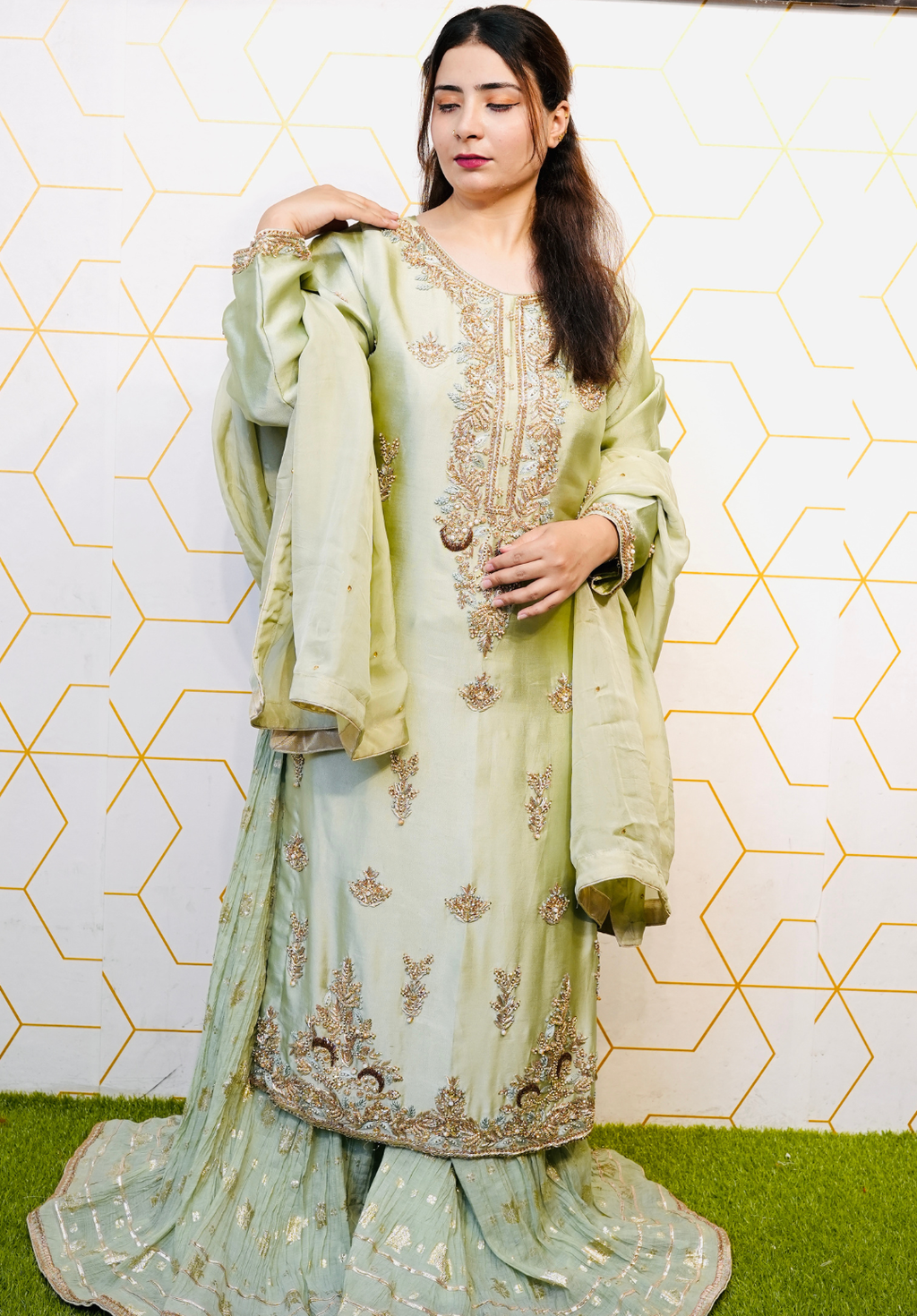 Amna Collection DR010 – Silk Bridal Formal with Pure Silk Dupatta & Crystal Work