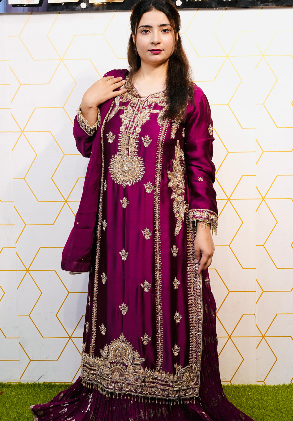 Amna Collection Er010 – Embroidered Bridal Formal with Crystal & Kora Dab Work