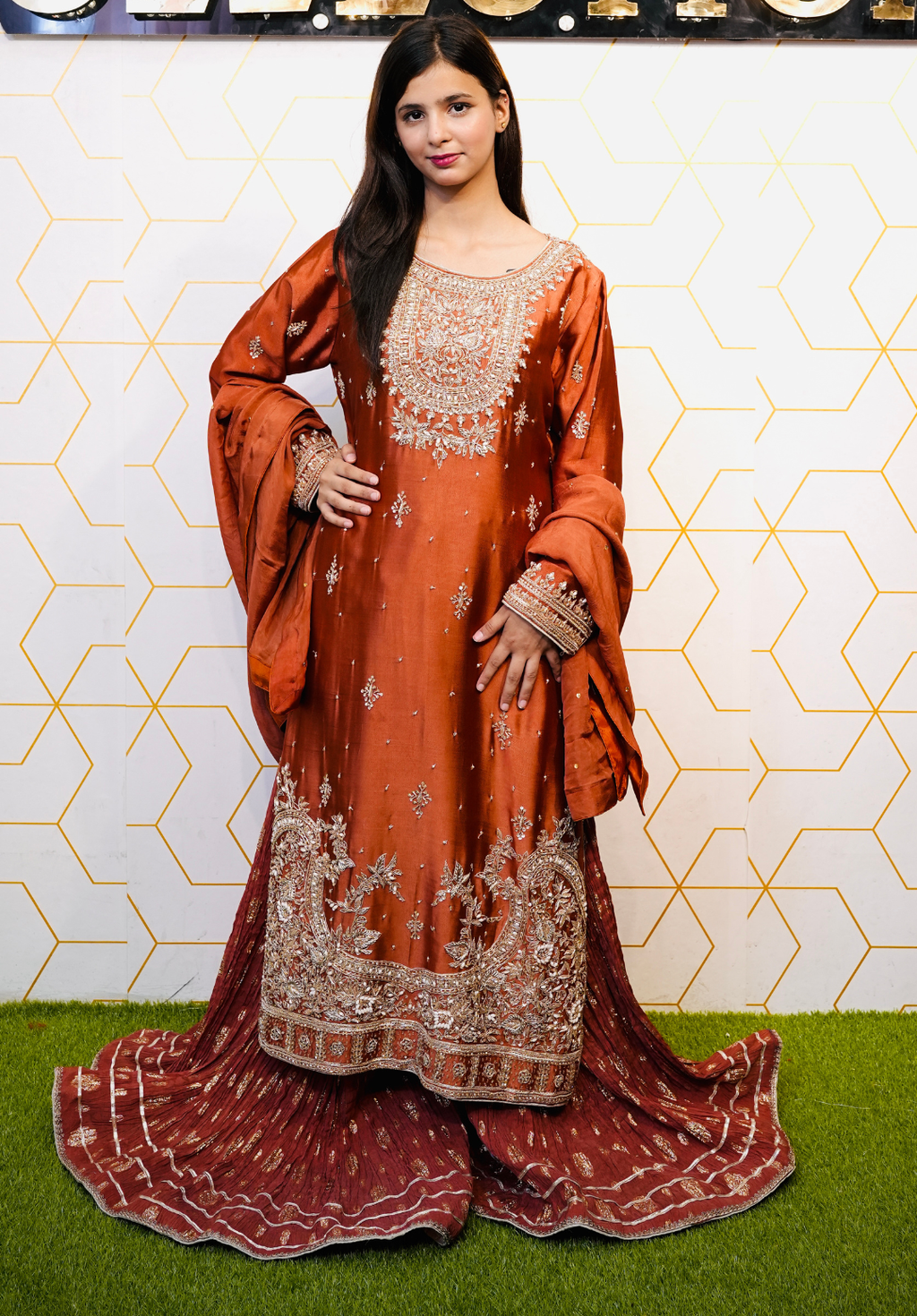 Amna Collection BE009 – Embroidered Bridal Formal with Crystal & Kora Dab Work