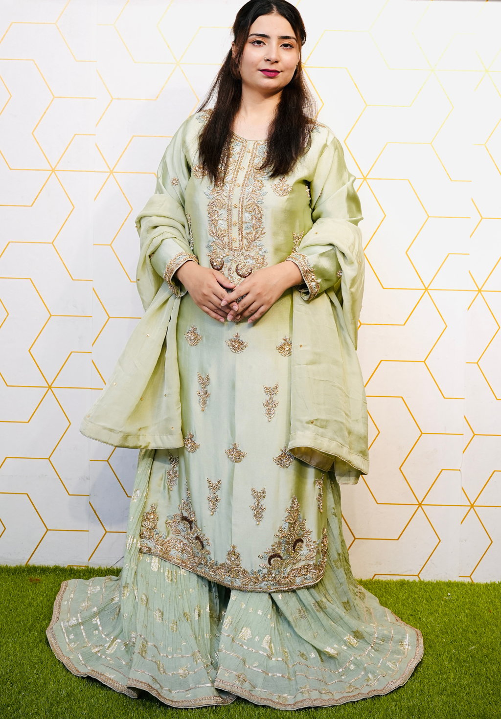 Amna Collection DR010 – Silk Bridal Formal with Pure Silk Dupatta & Crystal Work