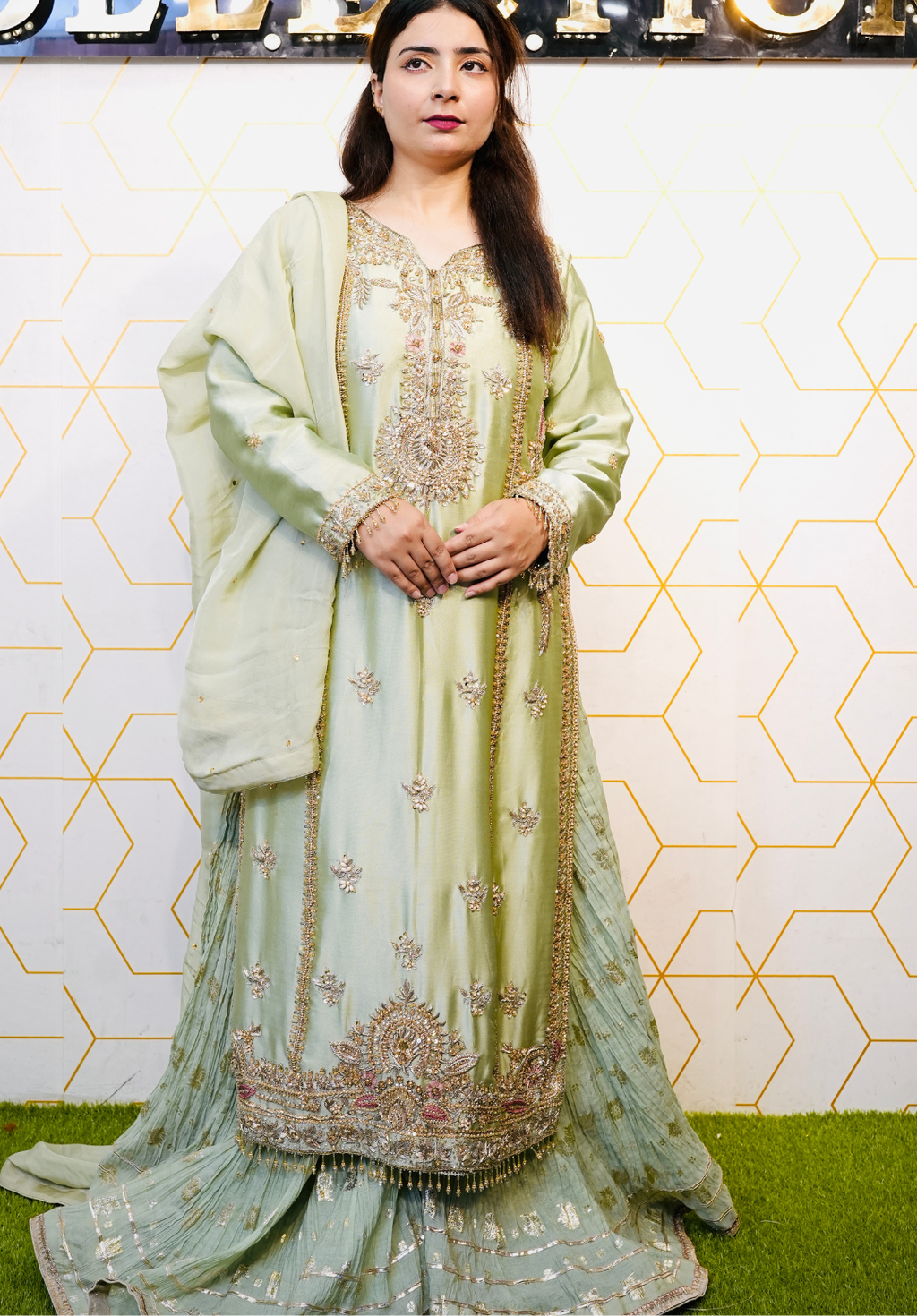 Amna Collection Er010 – Embroidered Bridal Formal with Crystal & Kora Dab Work