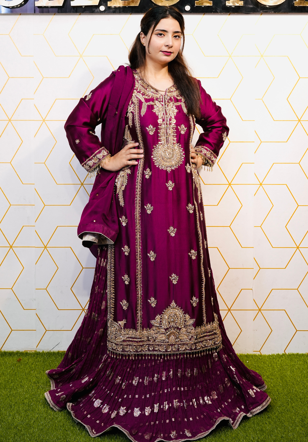Amna Collection AF008 – Embroidered Bridal Formal with Crystal & Kora Dab Work
