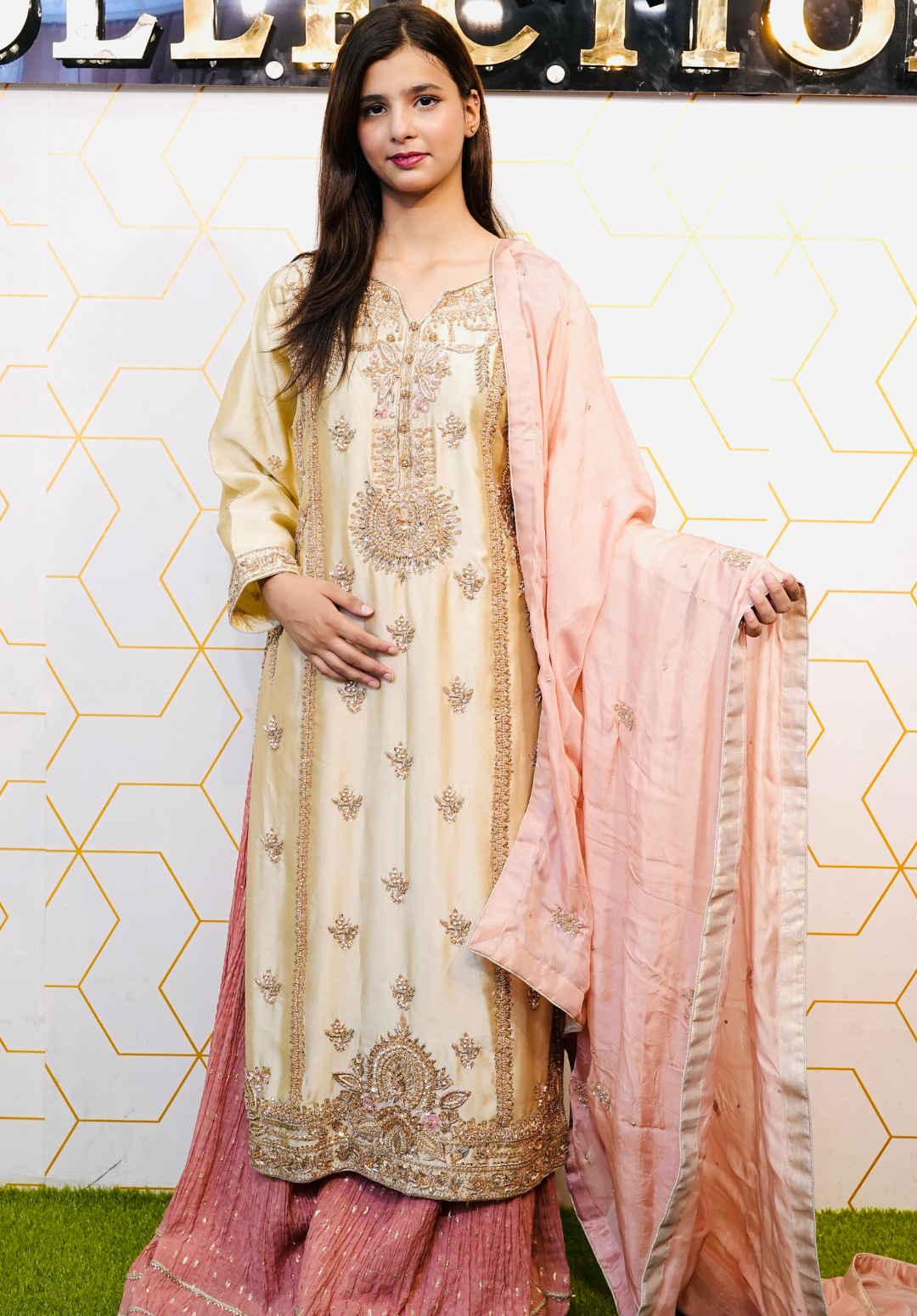 Amna Collection AF008 – Embroidered Bridal Formal with Crystal & Kora Dab Work