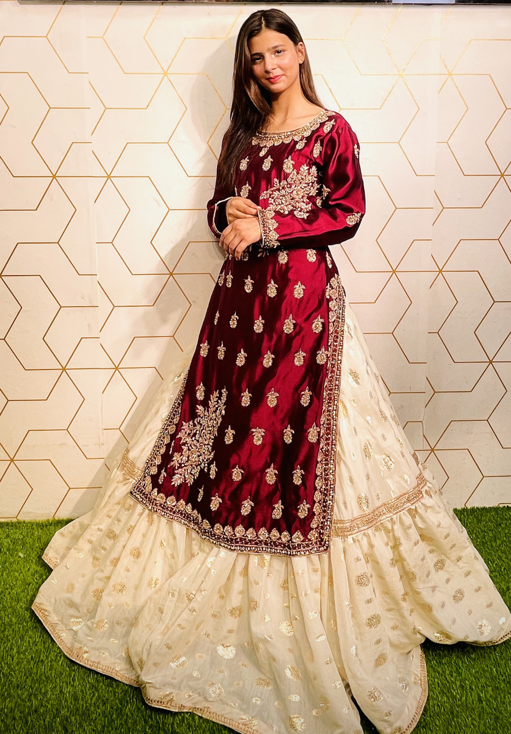 Amna Collection HS016 – Organza Party Wear Formal with Crystal & Raisham Work