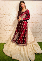 Amna Collection HS016 – Organza Party Wear Formal with Crystal & Raisham Work