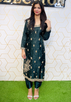 Amna Collection HS016 – Organza Party Wear Formal with Crystal & Raisham Work