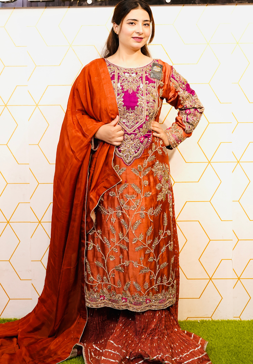 Amna Collection DA007 – Embroidered Bridal Formal with Crystal & Kora Dab Work