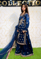 Amna Collection HS016 – Organza Party Wear Formal with Crystal & Raisham Work
