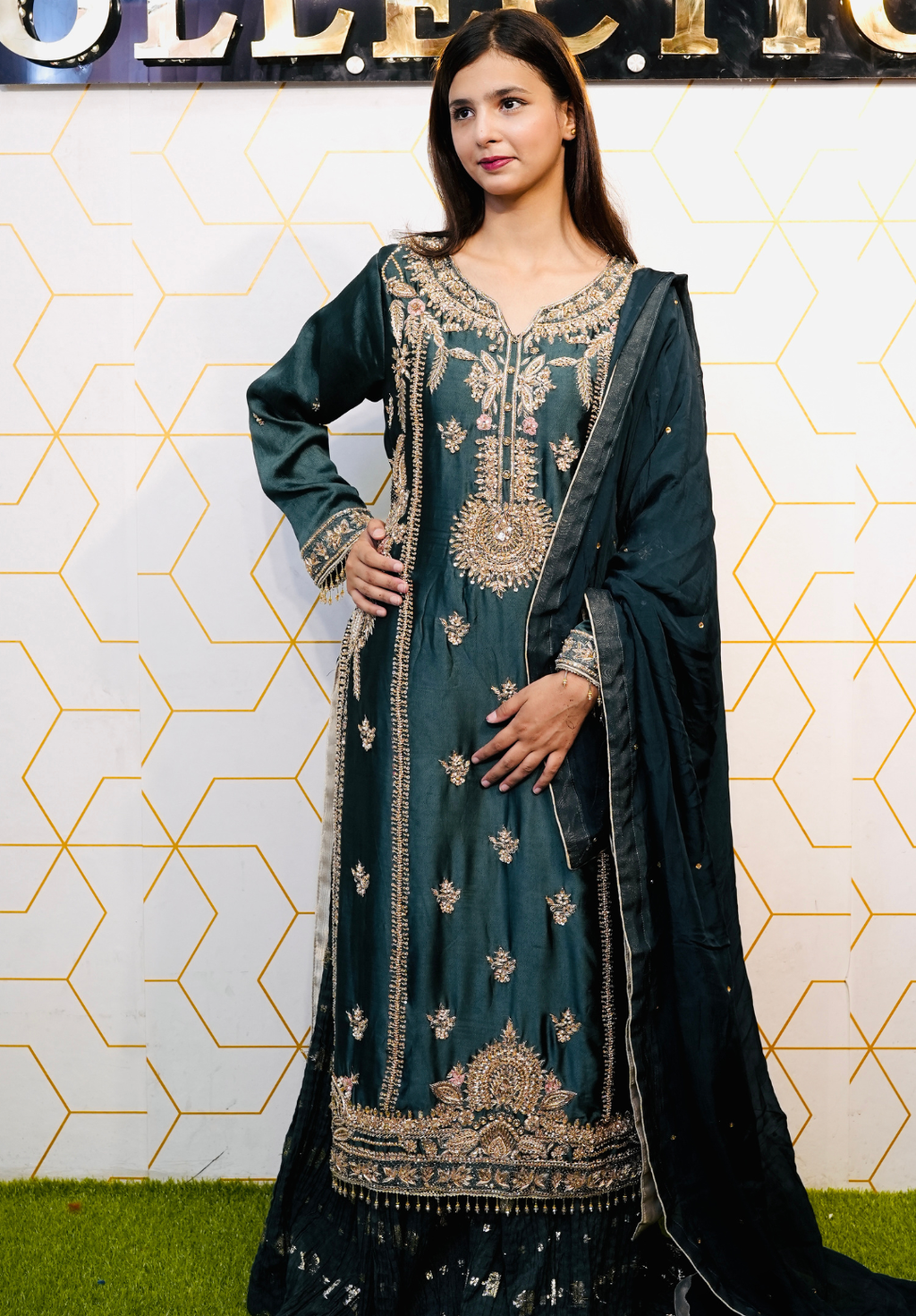 Amna Collection AF008 – Embroidered Bridal Formal with Crystal & Kora Dab Work