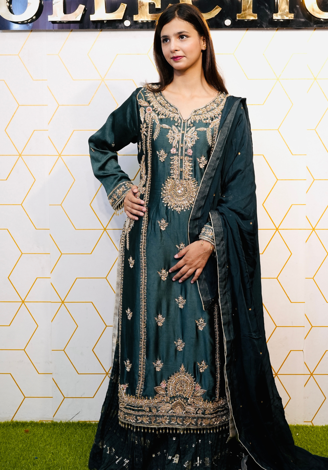 Amna Collection AF008 – Embroidered Bridal Formal with Crystal & Kora Dab Work