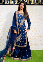 Amna Collection HS016 – Organza Party Wear Formal with Crystal & Raisham Work