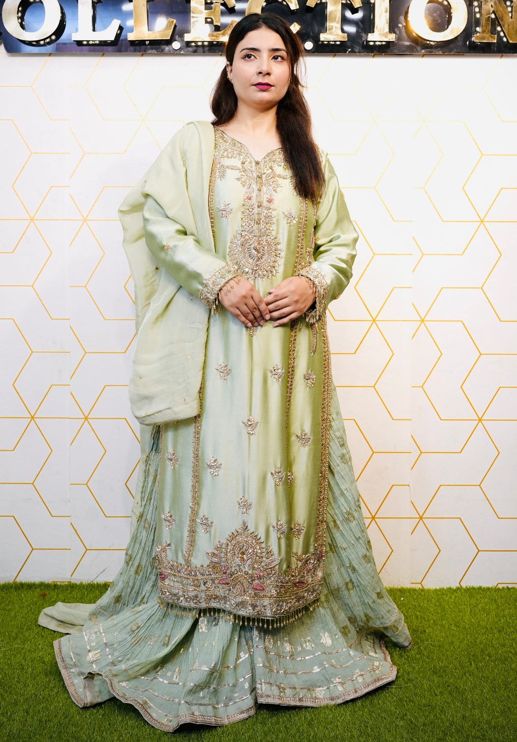 Amna Collection AF008 – Embroidered Bridal Formal with Crystal & Kora Dab Work