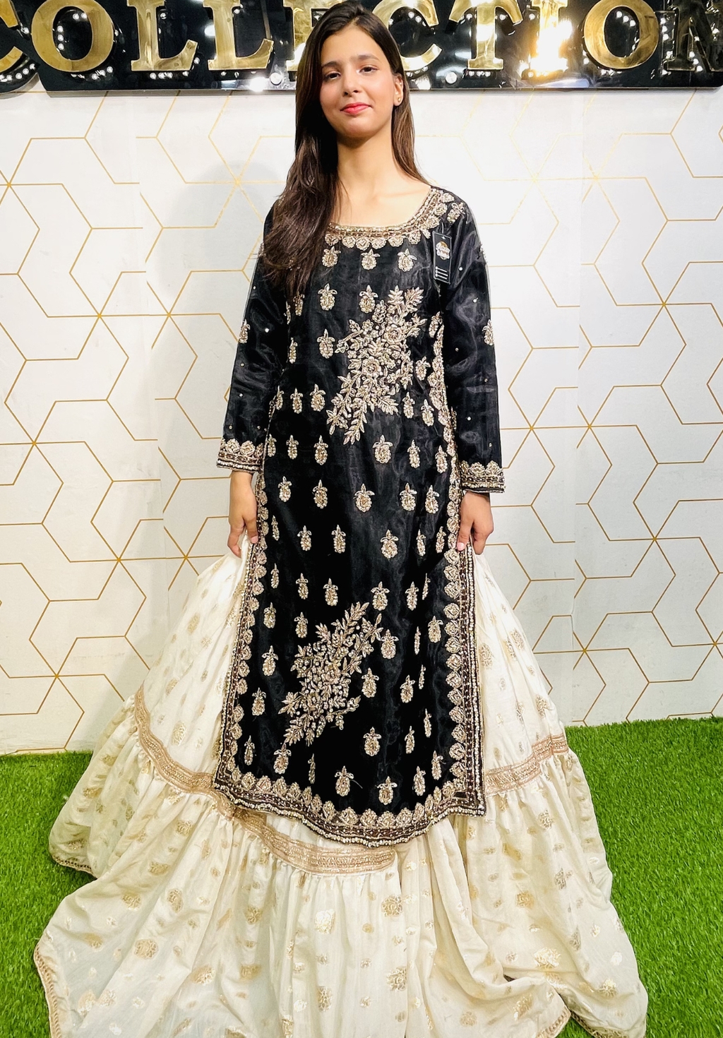 Amna Collection HS016 – Organza Party Wear Formal with Crystal & Raisham Work