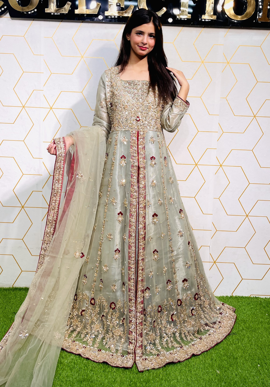 Amna Collection KK059 – Net Bridal Walima Formal with Crystal & Raisham Work