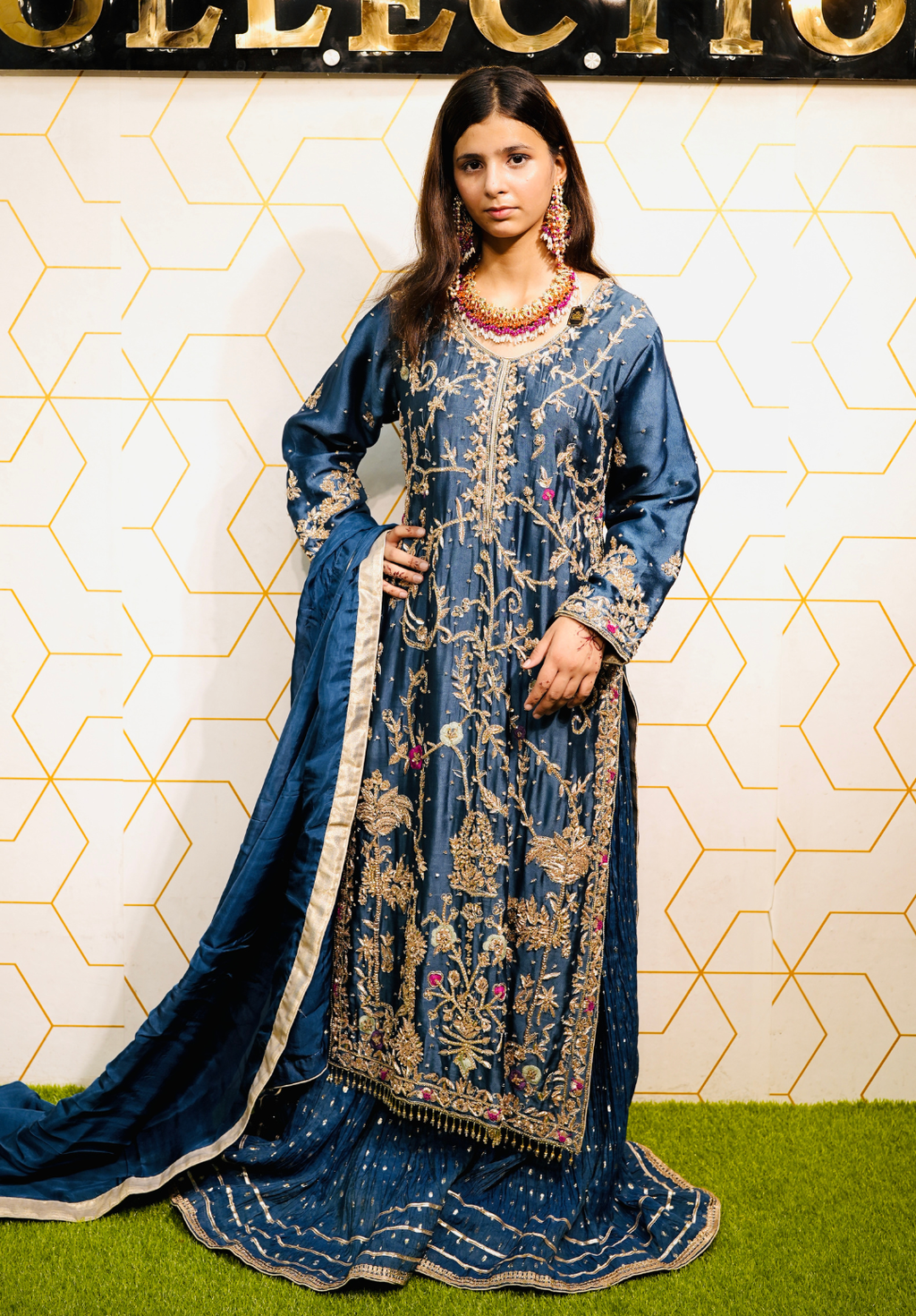 Amna Collection Ma004 – Silk & Organza Bridal Formal with Shararah & Crystal Work