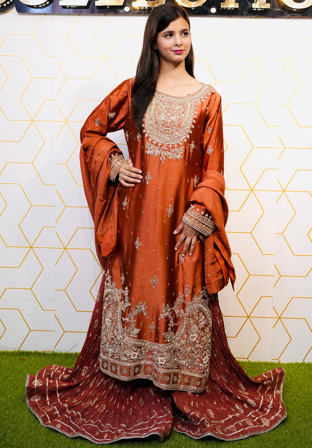 Amna Collection BE009 – Embroidered Bridal Formal with Crystal & Kora Dab Work