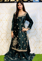 Amna Collection HS016 – Organza Party Wear Formal with Crystal & Raisham Work