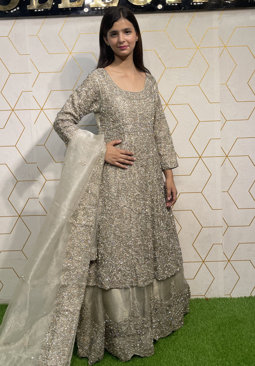 Amna Collection AA055 – Organza Bridal Walima with Crystal & Raisham Work