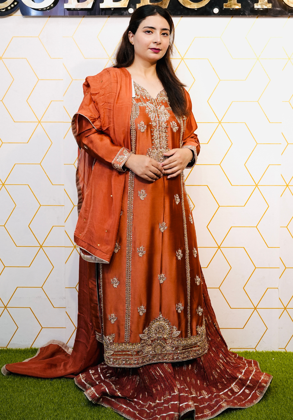 Amna Collection AF008 – Embroidered Bridal Formal with Crystal & Kora Dab Work