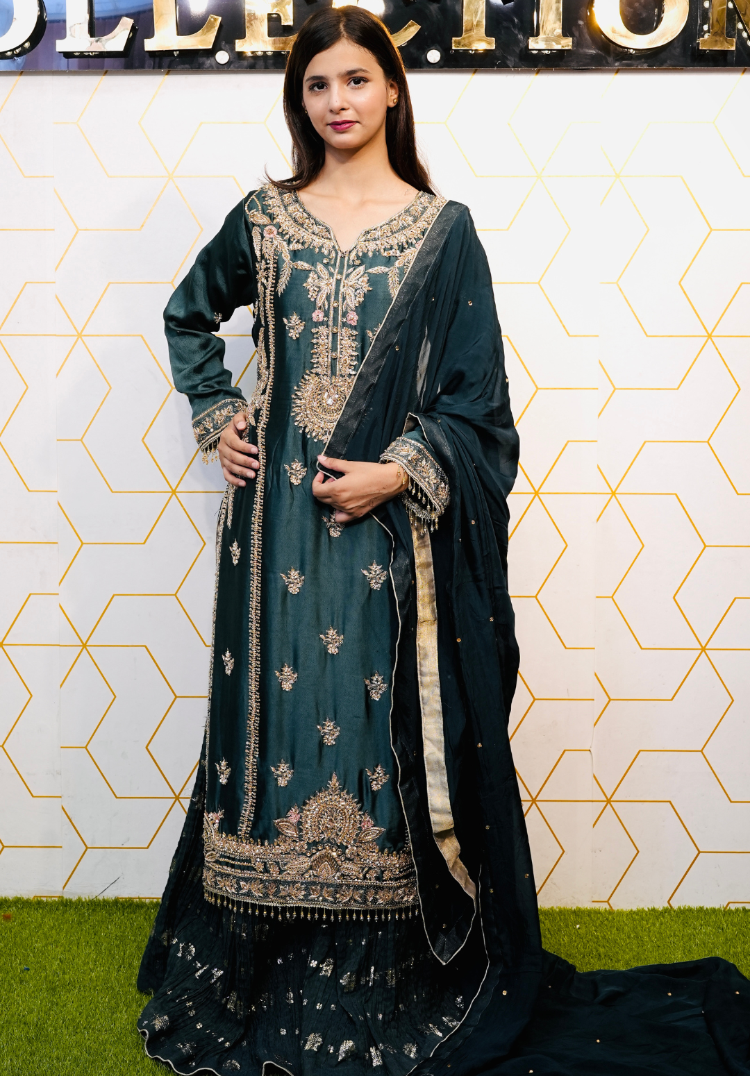 Amna Collection AF008 – Embroidered Bridal Formal with Crystal & Kora Dab Work