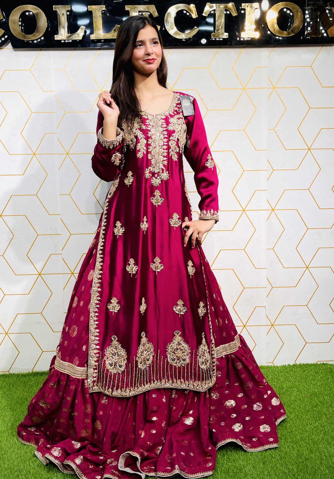 Amna Collection Le011 – Sheesha Silk Bridal Formal with Crystal & Raisham Work