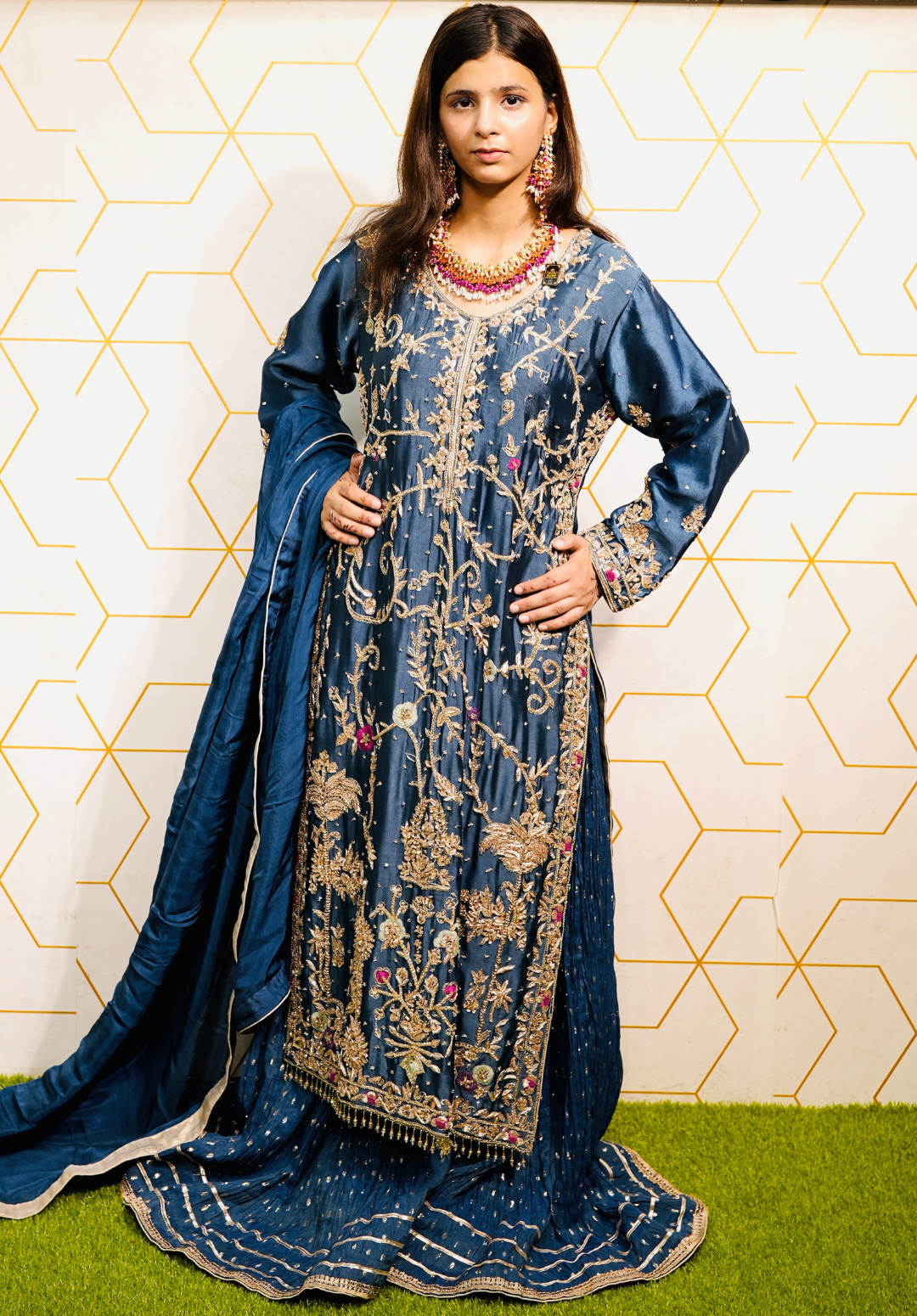 Amna Collection Ma004 – Silk & Organza Bridal Formal with Shararah & Crystal Work