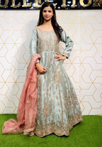 Amna Collection ZN053 – Organza Bridal Walima with Crystal & Raisham Work