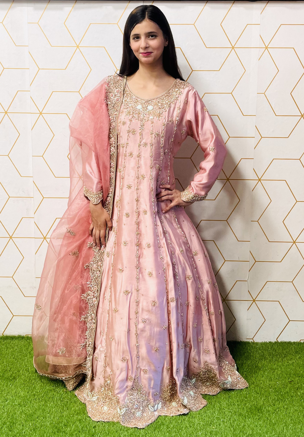Amna Collection CC056 – Silk Bridal Walima with Crystal & Raisham Work
