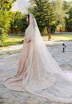 Amna Collection PQ050 – Heavy Walima Tail Maxi with Crystal, Kora Dab & Veil Dupatta