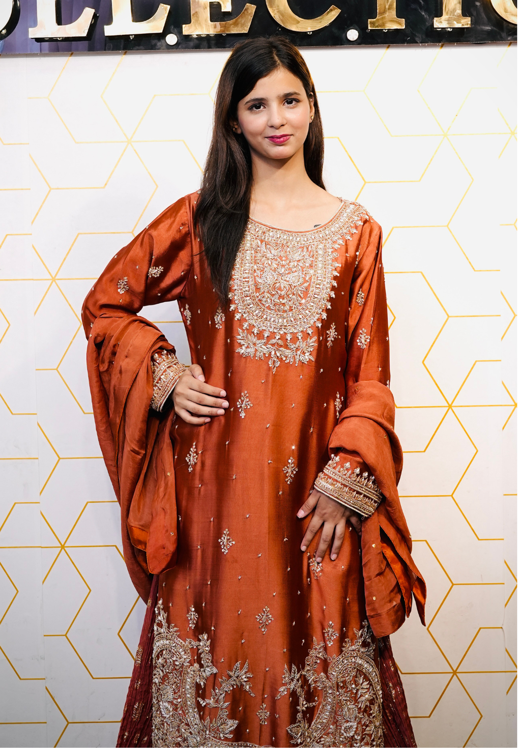 Amna Collection BE009 – Embroidered Bridal Formal with Crystal & Kora Dab Work