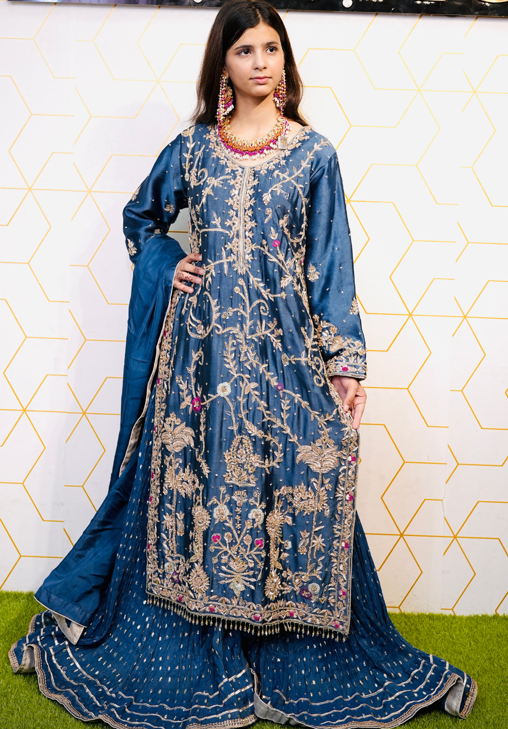 Amna Collection Ma004 – Silk & Organza Bridal Formal with Shararah & Crystal Work