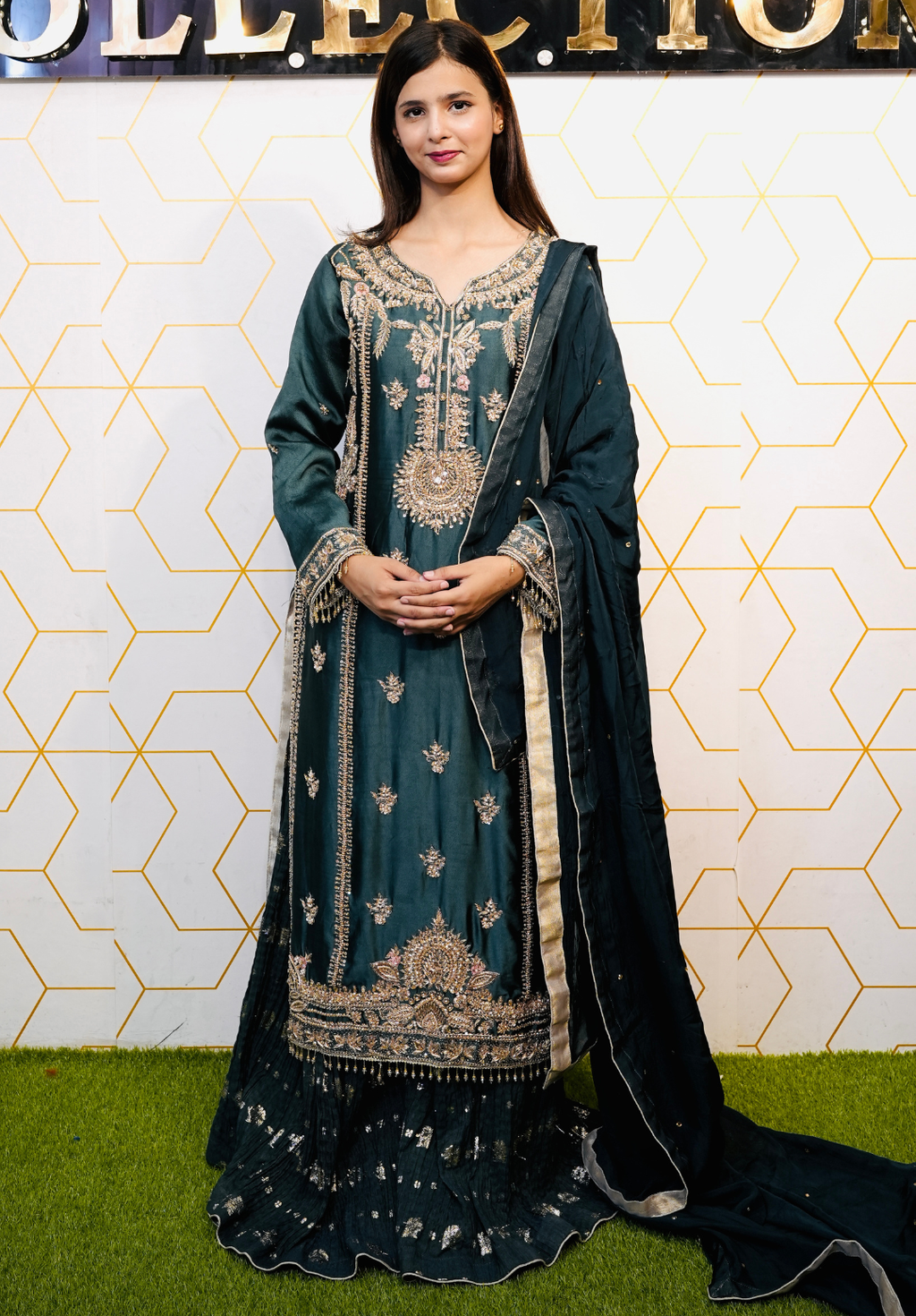 Amna Collection AF008 – Embroidered Bridal Formal with Crystal & Kora Dab Work