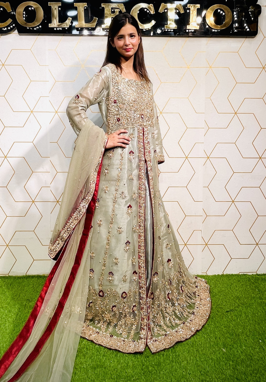 Amna Collection KK059 – Net Bridal Walima Formal with Crystal & Raisham Work