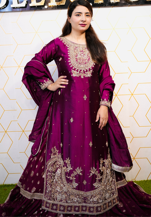 Amna Collection BE009 – Embroidered Bridal Formal with Crystal & Kora Dab Work