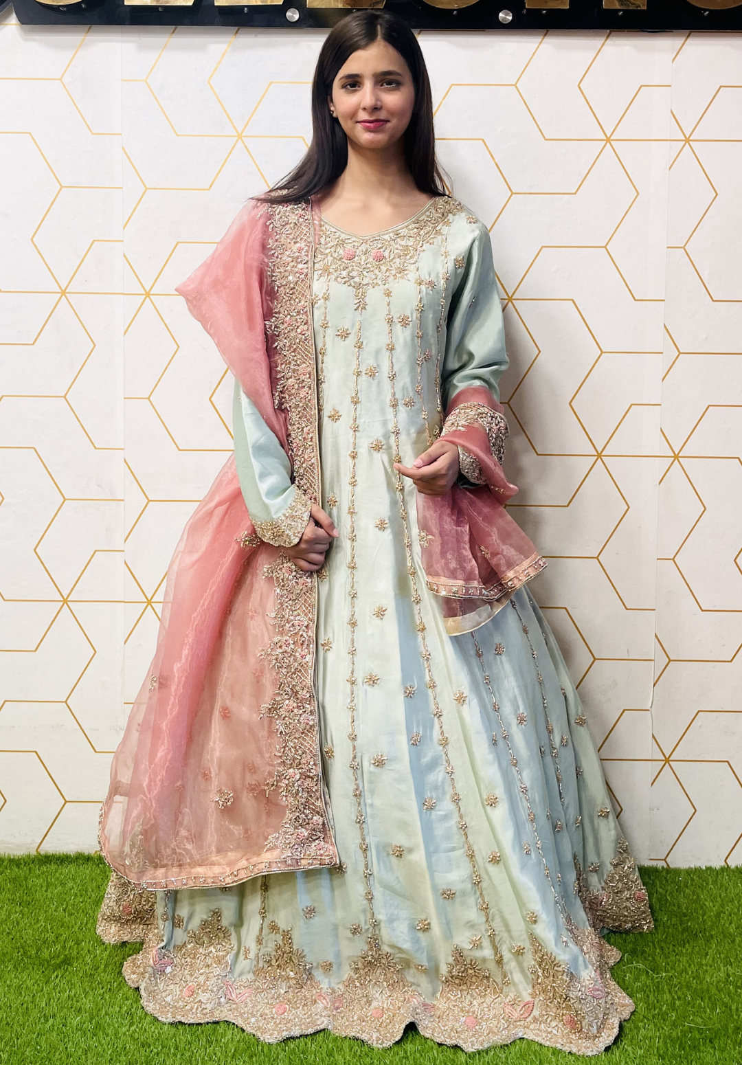 Amna Collection CC056 – Silk Bridal Walima with Crystal & Raisham Work