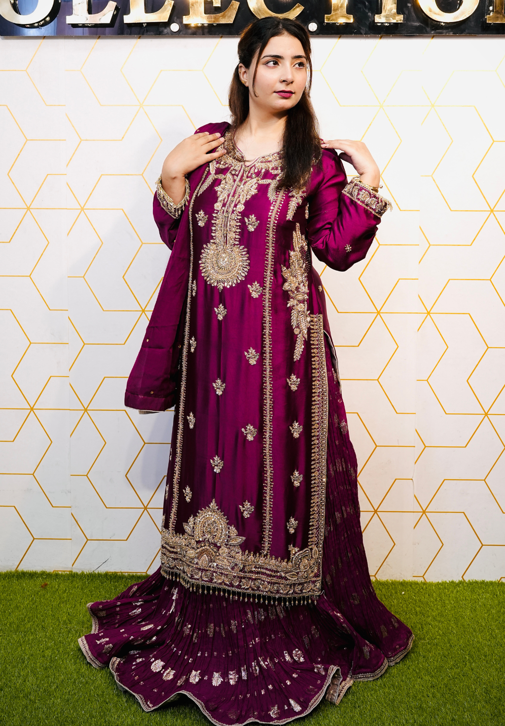 Amna Collection Er010 – Embroidered Bridal Formal with Crystal & Kora Dab Work