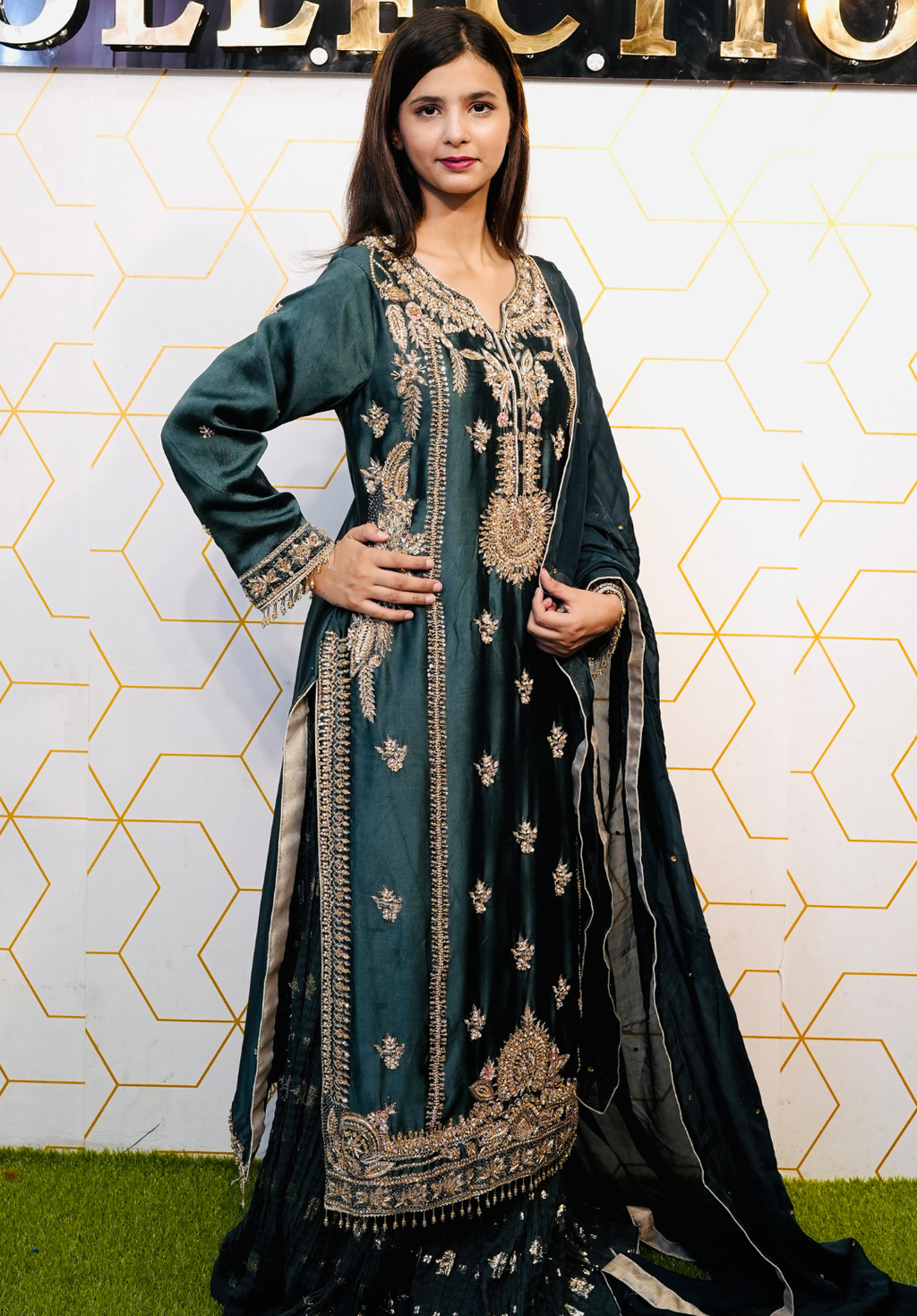 Amna Collection AF008 – Embroidered Bridal Formal with Crystal & Kora Dab Work