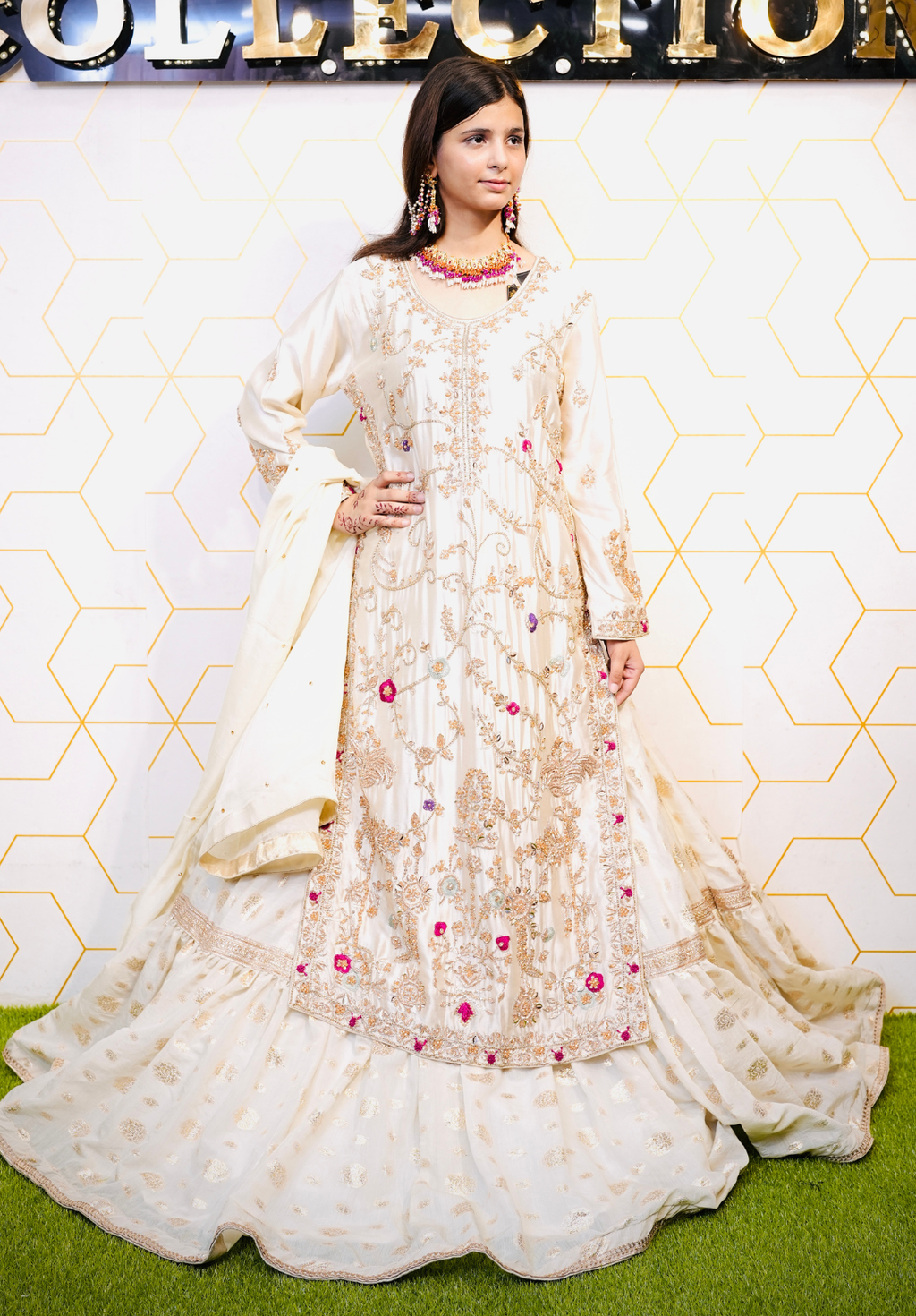 Amna Collection Ma004 – Silk & Organza Bridal Formal with Shararah & Crystal Work
