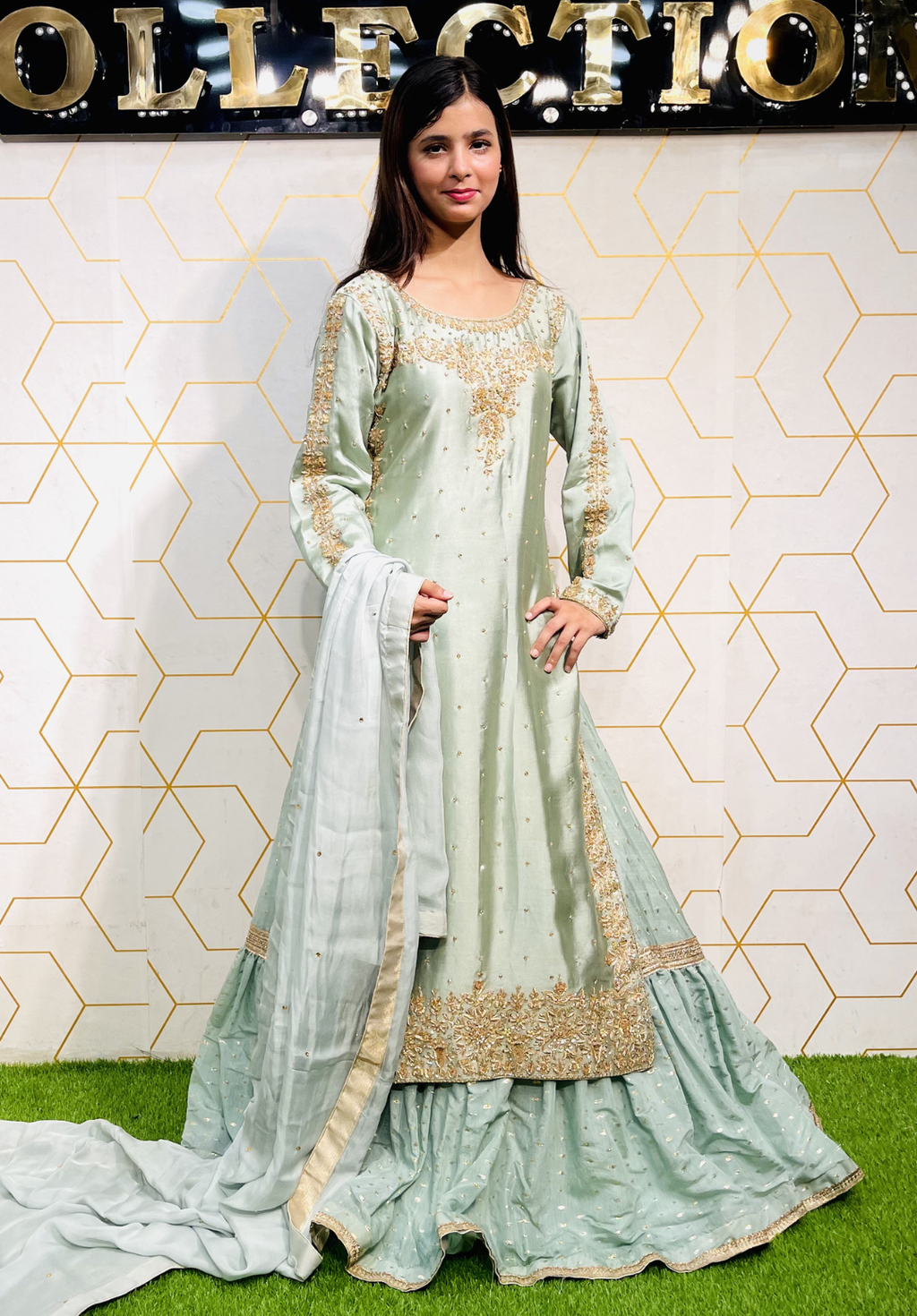 Amna Collection Mn002 – Sheesha Silk Bridal Formal with Crystal & Raisham Work