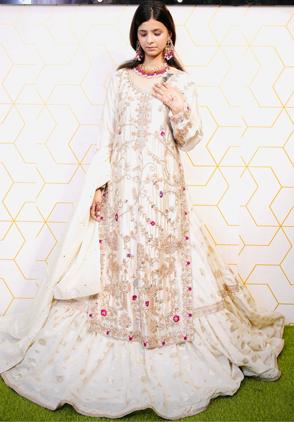 Amna Collection Ma004 – Silk & Organza Bridal Formal with Shararah & Crystal Work