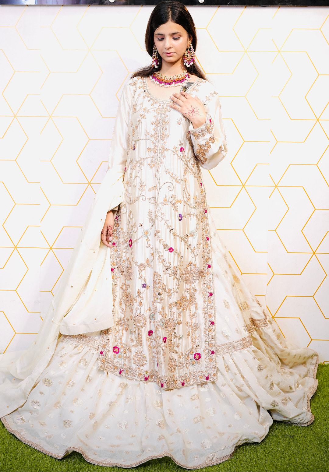 Amna Collection Ma004 – Silk & Organza Bridal Formal with Shararah & Crystal Work