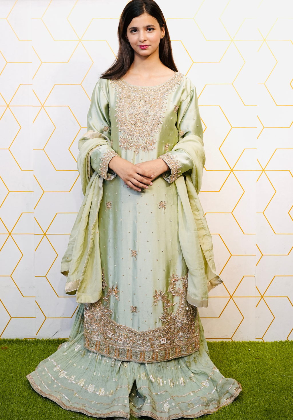 Amna Collection BE009 – Embroidered Bridal Formal with Crystal & Kora Dab Work