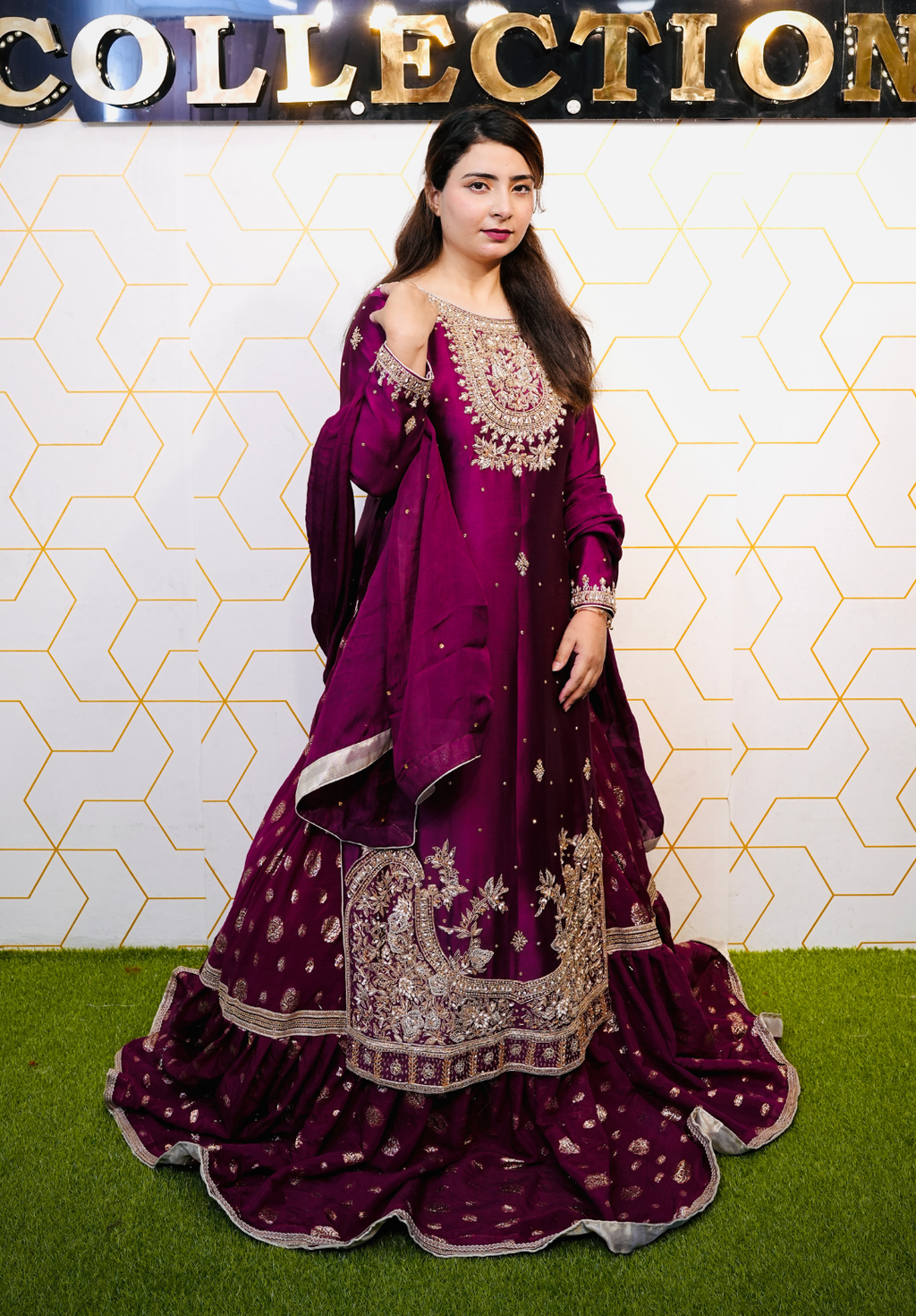 Amna Collection BE009 – Embroidered Bridal Formal with Crystal & Kora Dab Work
