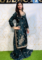 Amna Collection HS016 – Organza Party Wear Formal with Crystal & Raisham Work
