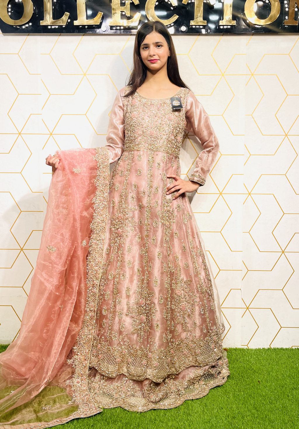 Amna Collection DE052 – Organza Bridal Walima with Crystal & Raisham Work