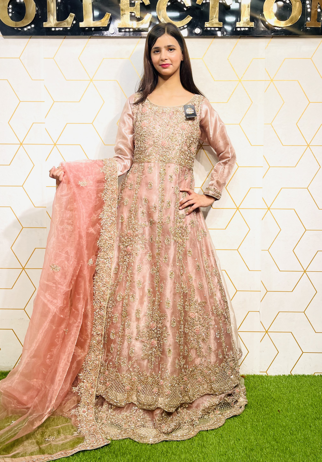 Amna Collection DE052 – Organza Bridal Walima with Crystal & Raisham Work