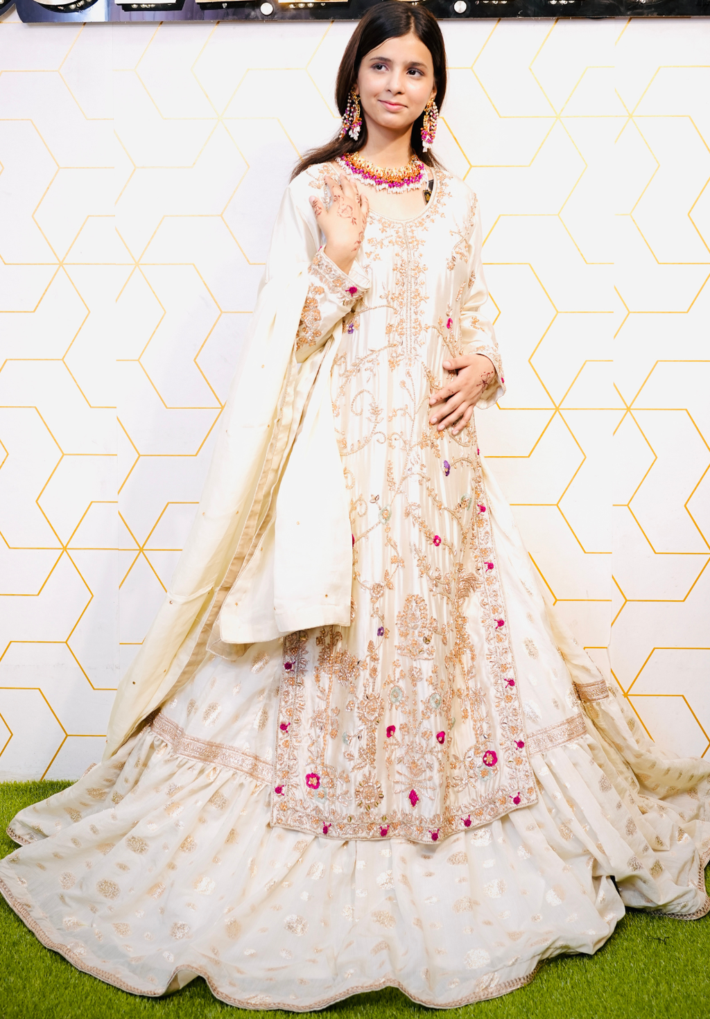 Amna Collection Ma004 – Silk & Organza Bridal Formal with Shararah & Crystal Work