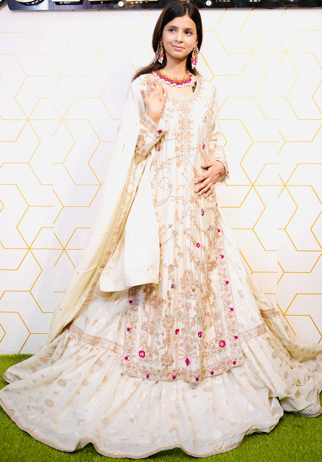 Amna Collection Ma004 – Silk & Organza Bridal Formal with Shararah & Crystal Work