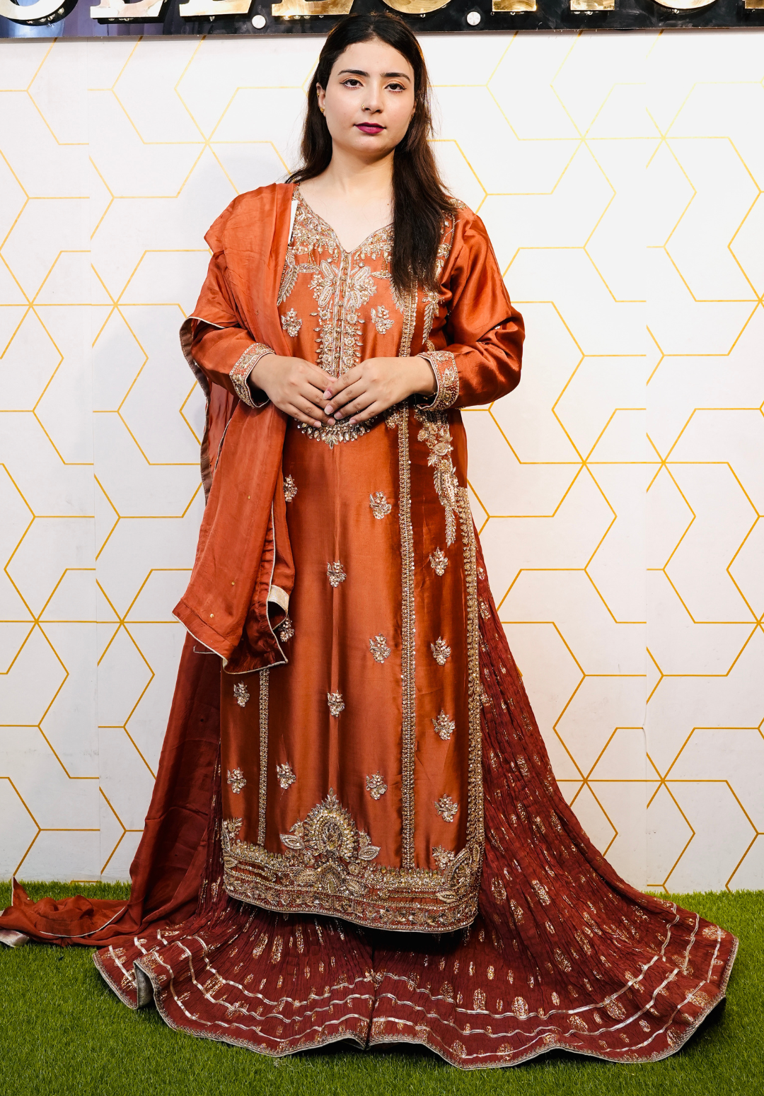 Amna Collection AF008 – Embroidered Bridal Formal with Crystal & Kora Dab Work